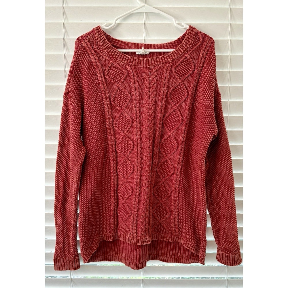 Tribal Jeans Red Cable Knit Crewneck Cotton Cozy Sweater Sz Large Granny Core